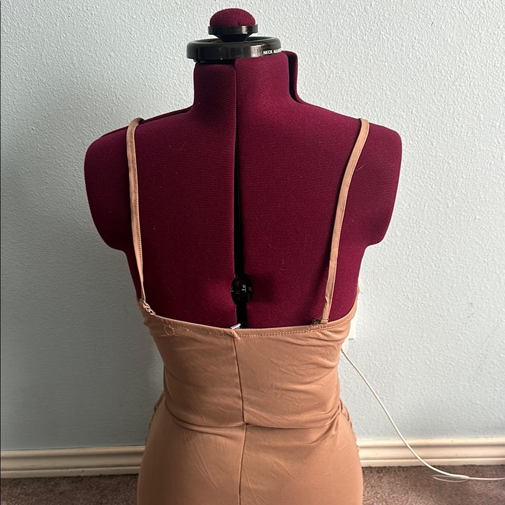Tan Ruched Mini Dress - Picture 3 of 8